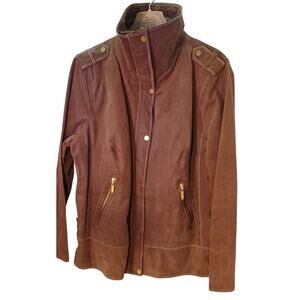 VTG Y2K Bradley Bayou Women's Brown Leather Moto Jacket Size XL Biker Designer